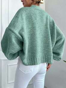 Women's Sweater Casual Button Down Fall Cardigan Lantern Long Sleeve V Neck Knit Jacket - 綠色 - 查看 5