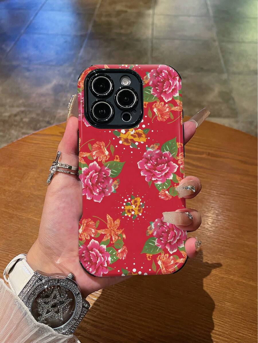 WeiMi 1 buah Casing Ponsel Pelindung Penuh Berkilau Bahan TPU+PC Hybrid dengan Motif Bunga Modis, Tahan Guncangan, Anti Selip, Lembut & Tahan Lama, Kompatibel dengan Smartphone Apple - MultiWarna - View 1