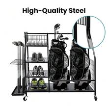 Shoze Golf Storage Rack With Wheels Oversized Golf Club Storage Rack Golf Bag Rack With Accessory Rack Heavy-Duty Golf Storage Rack For Garage Shed Basement - Black - View 3
