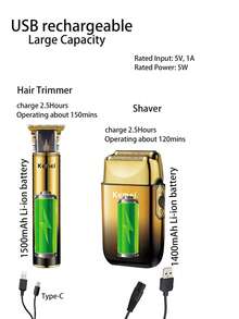 Kemei Conjunto de cortadora de pelo y afeitadora eléctrica Kemei Marca KM-2131 para uso doméstico de hombres, recargable por USB, máquina de cortar el cabello inalámbrica, afeitadora de barba, regalo de cumpleaños para hombres