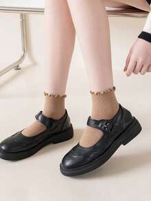 Loungeista 6 đôi tất trơn viền bèo nhún cho nữ, mềm mại và thoải mái, thích hợp mặc hàng ngày, ngày lễ, ngoài trời, mọi mùa, mùa thu - Nhiều màu - Xem 5