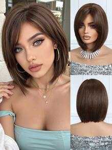 优雅、可爱、时尚的鲍勃假发，14 英寸深棕色短鲍勃假发，带刘海，耐热合成假发，适合角色扮演演员，适合节日、旅行、度假、派对和其他日常佩戴的假发，完美的万圣节礼物