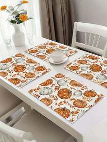 1/4/6/8Pcs Fall Placemats 12x18 Inches, Pumpkin Maple Leaves Orange Autumn Seasonal Farmhouse Burlap Indoor Outdoor Table Mats Decorations For Home Party - Orange - View 1