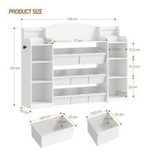 HaluPeit Librería infantil de madera con 8 cajones de tela para habitación infantil, salón, estudio, color blanco 30 x 140 x 104 cm - Blanco - Ver 8