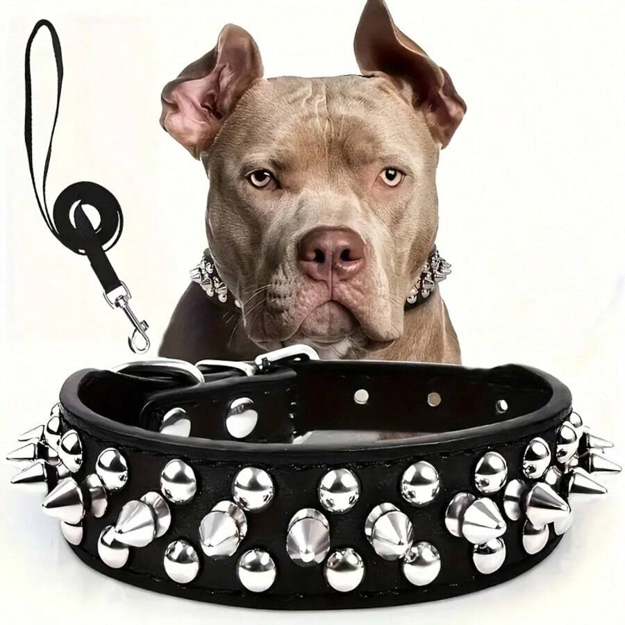 Ensemble de collier pour chien à pointes réglable avec laisse - Collier pour animaux de compagnie  clouté, durable et collier de dressage convenant aux chiens de taille moyenne à grande, pour la promenade en extérieur