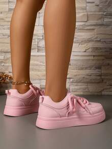 1 Pair Teenage Girls' Pink Platform Sneakers, Fashion Chain Ankle Decor, Breathable Anti-Slip Durable Design, Comfortable Casual Versatile Style, Suitable For Daily Wear And Campus Activities - Pink - View 6