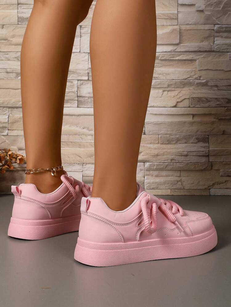1 Par de Tênis de Plataforma Rosa para Adolescentes, Decoração de Corrente na Tornozelo, Design Respirável Antiderrapante e Durável, Estilo Casual Confortável e Versátil, Adequado para Uso Diário e Atividades Escolares - Rosa chiclete - Visão 6