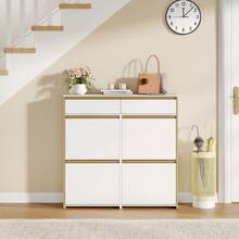 HEXCELEN Narrow Shoe Cabinet With 4 Hinged Doors, Shoe Rack, Shoe Rack With Drawer, Narrow Shoe Chest With 8 Shelves, Adjustable, For Hallways, Entrances, 24 X 100 X 99 Cm, White - 白色 - 查看 4