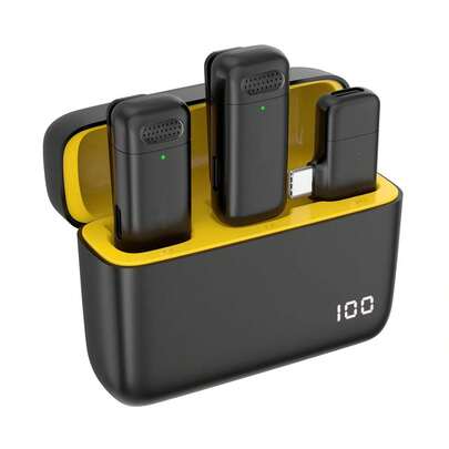 專業無線領夾麥克風,適用於智能手機,plug & Play口袋夾麥克風,配有充電盒,適用於視頻/音頻錄製,教學,面試