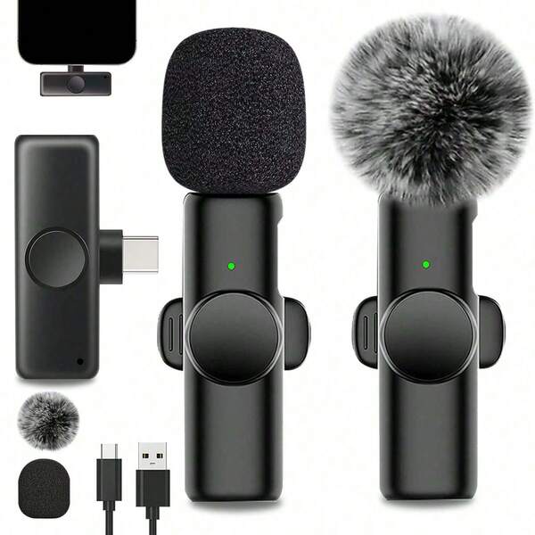 Wireless Lavalier Microphone For Phone IPad TypeC Lapel Mics Plug-Play 2.4G Ultra-Low Delay Built-In Noise Reduction Chip Working Time For Video Recording Interview Podcast Vlog