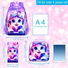 3PCS Girls Backpack, 16 "Kids Cat Play Bookbag, School Bag For Elementary Preschool Toddler