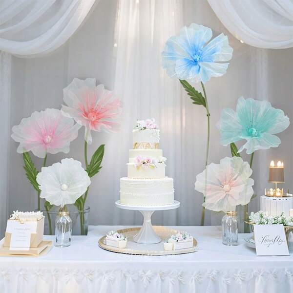 1 pieza de 70/60/50 cm Flor de gasa gigante artificial de amapola para decoración de boda, decoración de fiesta de cumpleaños, hotel, ventana y hogar, hecha a mano