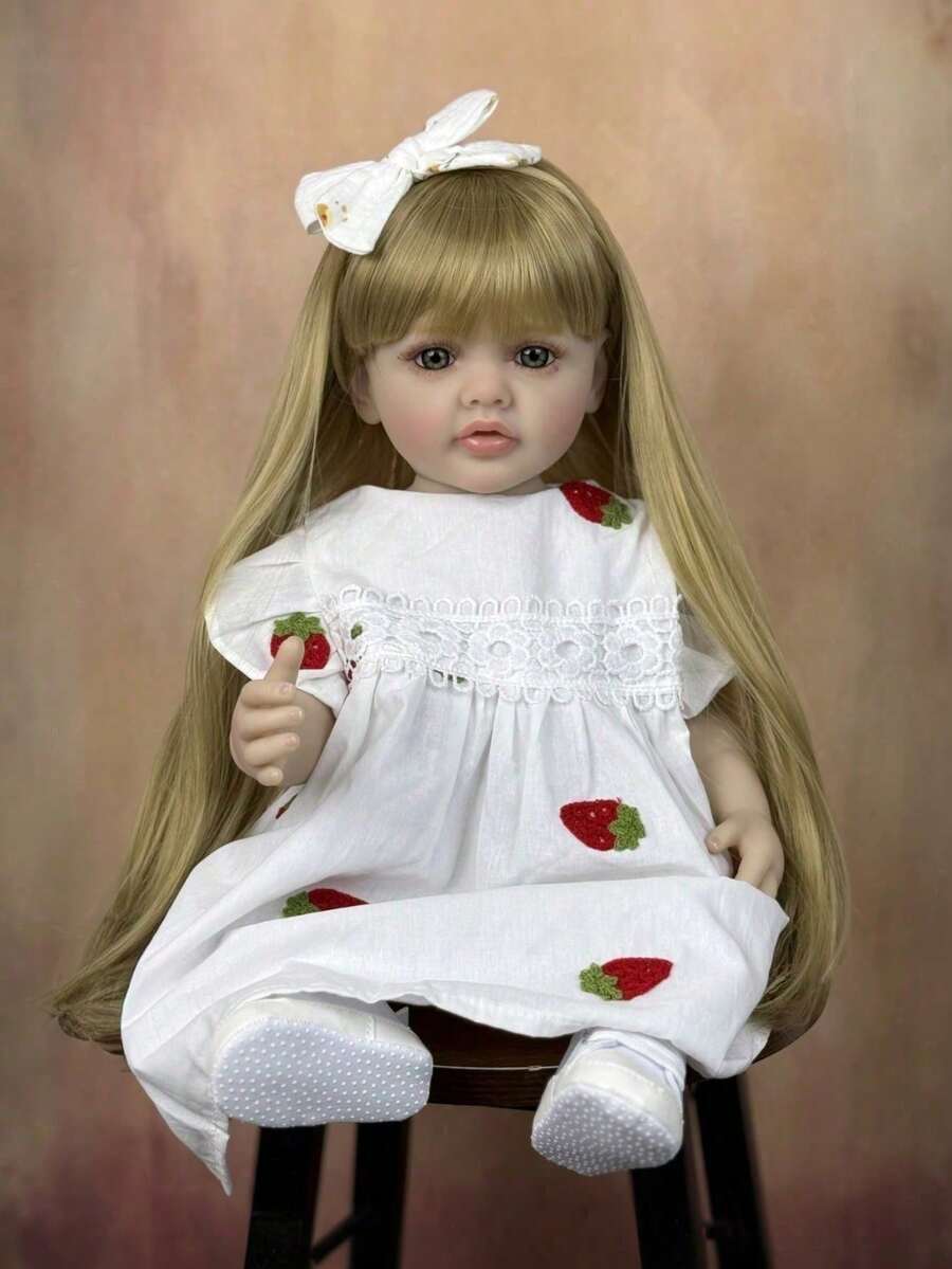 55cm Full Vinyl Body Reborn Baby Beautiful Girl Doll 22inch Lifelike Long Hair Princess Toddler Bebe Art Collection Toy