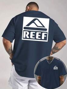 Men's REEF Logo T-Shirt|Minimalist Mountain Graphic|Streetwear Essential|100% Cotton|Unisex Fit|Ideal Gift For Surf & Skate Enthusiasts - 藏蓝色 - 查看 1