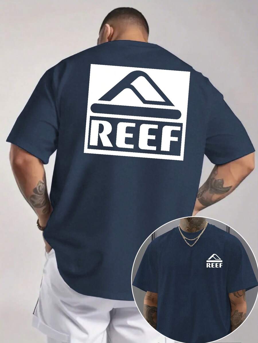 Men's REEF Logo T-Shirt|Minimalist Mountain Graphic|Streetwear Essential|100% Cotton|Unisex Fit|Ideal Gift For Surf & Skate Enthusiasts - 藏蓝色 - 查看 1