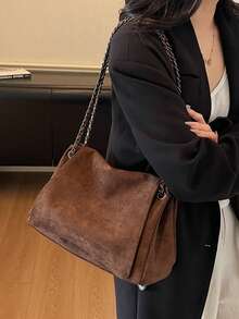 1 pieza Nuevo bolso de hombro/cruzado de mujer de cadena trenzada para otoño/invierno, adecuado para oficina, viajes, compras, vacaciones, uso diario y combinación de atuendos