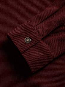 Bestselling Lightweight Corduroy Men's Casual Shirt Jacket, Turndown Collar, Button Front, Long Sleeve, Dual Pockets Design, Suitable For Daily Casual, Fashion Minimalist Outings, Comfortable Home And Street Wear, Spring Thin Long Sleeve Shirt - Red - View 6