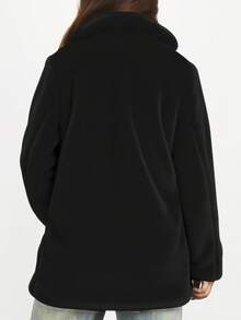 女士皮草大衣，冬季外套，女士秋季服装，黑色奢华大码冬季外套。这款厚实保暖的夹克采用柔软内衬、深口袋和卓越的保暖性能，是您户外探险的理想之选。 - 黑色 - 查看 4