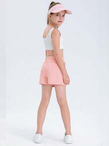 Halloween Kids Costumes Girls Shorts Casual High Waisted School Uniform Shorts With Pockets-14 Years - Hồng - Xem 2