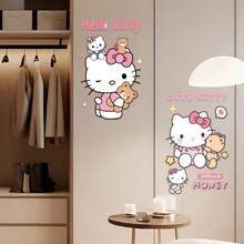 Sanrio 1 Set Creative Hello Kitty Waterproof Bathroom Glass Door Stickers, Bubble-Free 50cm Door Decal + Home Decor Stickers, Classic Fashionable Cute Cartoon "GOODLUCK" Blessing Decorative Stickers