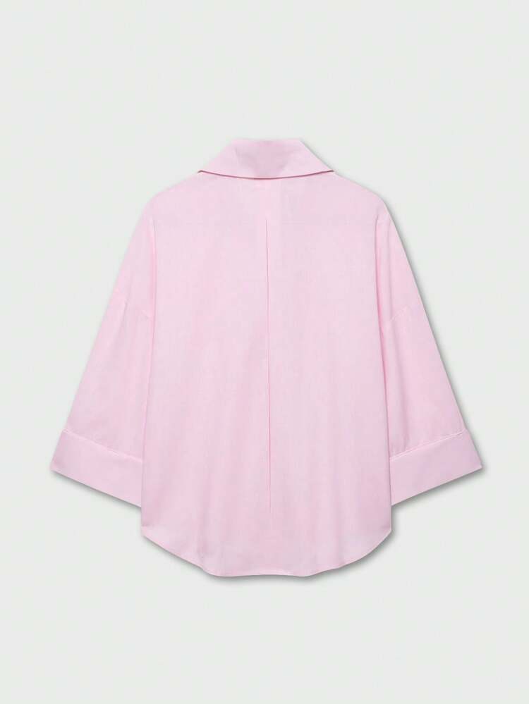 YROOE Chemise décontractée simple et polyvalente pour femmes 2025, style minimaliste/décontracté chic/navette quotidienne, blouse femme décontractée à col rabattu et manches larges - Rose bonbon - Voir 2