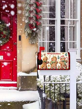 45*52cm Weihnachts-Themen Briefkastenabdeckung, fröhliche Weihnachten süßer Lebkuchenmann Muster Briefkastenabdeckung, Dekoration für Briefkasten, Informationskasten, Winter Ferienhof Garten Outdoor Dekoration