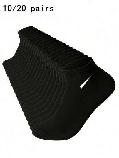 10 Pairs/20 Pairs Unisex Black Casual Sports Short Socks, Minimalist Couple Socks, All Season