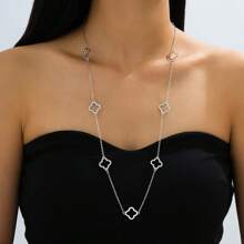 1 pieza Collar de metal dorado minimalista y versátil con trébol hueco largo para mujeres