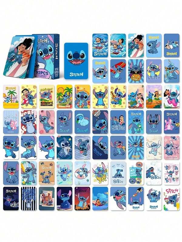 Nuevo Stitch 92 piezas con caja Colección de tarjetas de juguete con tema de anime de dibujos animados Figura de anime Imagen de Stitch Juego de tarjetas LOMO Juguetes Accesorios de anime Tarjetas