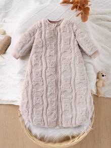 Autumn/Winter Baby Bear Long Sleeve Fleece Sleeping Bag, Reversible With Hidden Zipper, Soft & Comfortable Swaddle Infant Supplies - Apricot - View 1