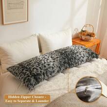 20x54 Fluffy Cheetah Print Body Pillow Cover, Leopard Print Plush Fuzzy Pillowcase With Zipper, Farmhouse Shaggy Long Pillow Cover Women Side Sleepers, Pink - 豹紋灰色 - 查看 3