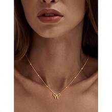 1pc Gold Bowknot Pendant Necklace - Stainless Steel Bead Chain For Women Girls, Minimalist Cute Dainty Jewelry, Fashion Versatile Elegant Layering Necklace, High-End Daily Wear Accessory For Dates, Perfect Birthday Holiday Gift