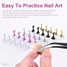 2 Sets Nail Display Stands, Nail Display Stand Painting Nails Nail Magnetic Practice Stand, Nail Polish Practice Nail Art Kit Beginners, Home And Nail Salon Use (Silver) - 銀色 - 查看 3
