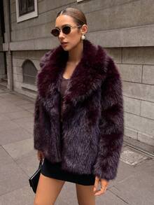 Women's Burgundy Luxury Faux Fur Coat, Autumn/Winter - Burgundy - View 4