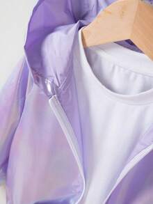 1 pieza Chaqueta corta de moda para niña, Ropa exterior con capucha con cremallera iridiscente casual unisex, Primavera/Otoño