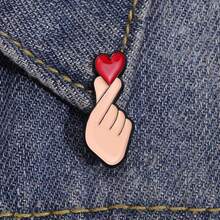 Finger Heart Enamel Lapel Pin, Cute Hand Gesture Brooch, Heart Alloy Badge For Clothing Backpack Decoration - A - View 1