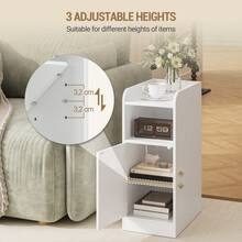 HEXCELEN Bedside Table, Narrow Side Table With 1 Cabinet Door, Nightstands With Open Compartment, Reversible Door, Space-Saving, Suitable For Bedroom, Living Room, White - trắng - Xem 5