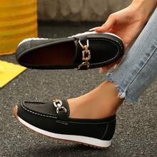 Women Flat Round Toe Slip On Loafer Shoes Low Heel Wedge Buckle Soft Bottom - màu đen - Xem 4