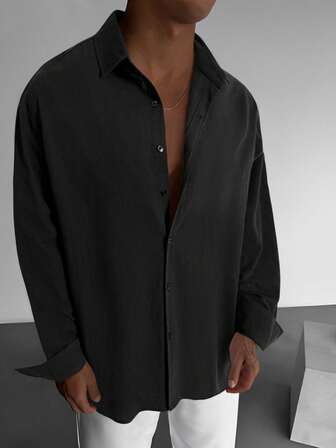 Old Money Men Linen Shirts,Minimalist Casual Plain Long Sleeve Button-Up Shirts,Breathable Lightweight Fabric Pure Cotton Black Shirts,Great For Daily Wear,Office Commuting,Party,Versatility Clothes Men,Gift For Husband,Boyfriend,Son, Fall
