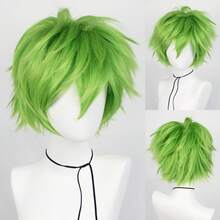 Perruque avec frange droite courte et volumineuse, perruque de cosplay unisexe pour anime, disponible en plusieurs couleurs, perruque avec frange en fibre synthétique résistante à la chaleur, apparence naturelle, haute densité, sans colle nécessaire, confortable à porter, fabriquée en fibre résistante à la chaleur, pour le quotidien, les vacances, les fêtes de Noël, les accessoires de scène, cadeau idéal - Multicolore - Voir 21