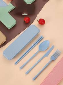 四件套便携式旅行餐具套装，带收纳盒，可折叠可重复使用，包含叉子、咖啡勺、沙拉叉、牛排刀和收纳盒，可重复使用，成人便携式餐具套装，露营餐具套装，厨房旅行餐具套装，可放入洗碗机清洗，适合学校、野餐、聚会、户外用餐、露营等场合。 - 彩色 - 查看 14