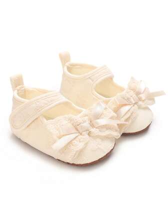 0-18M Infant Girls' Princess Bow Flat Shoes, Soft Sole Prewalker Infant Shoes