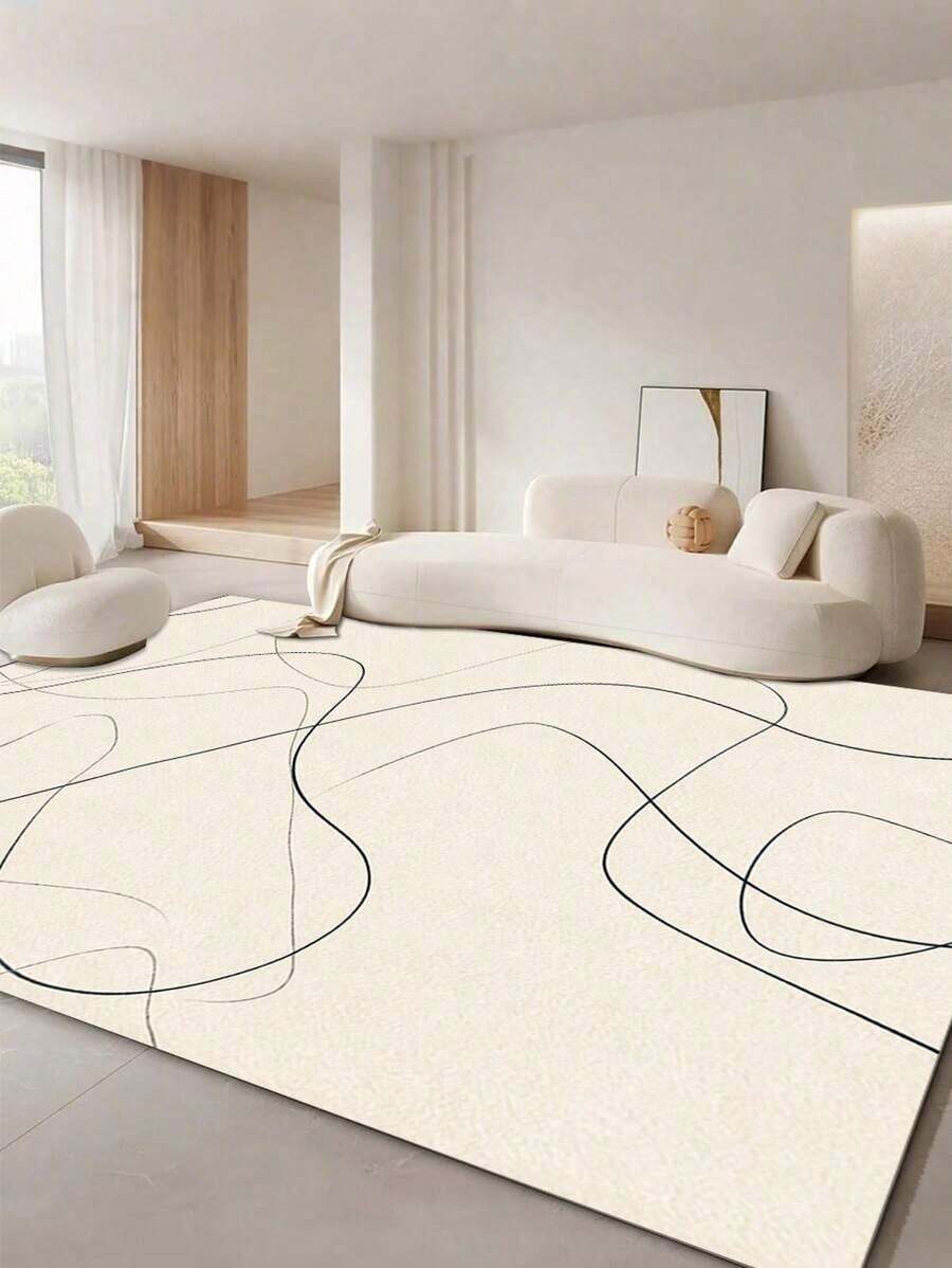 1pc Area Rugs Abstract Lines Area Carpet, Comfortable For Bedroom, Living Room, Office, Study, Entryway, Room Decor As Floor Mat, Modern Rectangle Absorbent Beige Rug, Washable & Non-Slip, Rugs For Living Room - Indoor All-Season Home Decor, Rugs For Bedroom, Living Room Large Rugs, Beige & Black Tones, Bedroom Rug, Living Room Decor, Bedroom Decor Entryway Decor Bathroom Kitchen Decor - Multicolor - View 1