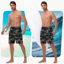 22" Men's Board Shorts Swimwear No Mesh Lining - Long Swim Trunks Surf Shorts Bathing Suit With Zipper Pocket UPF50+ - 05-blue - 查看 10