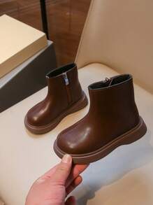 2025 Autumn/Winter New Brown Fashion Children's Shoes, Stylish Boys/Girls Ankle Boots. Minimalist Solid Color Boots, Suitable For Casual Sportswear Or Cute Dresses, Fits Any Season