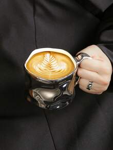 1pc Handmade Silver-Plated Ceramic Wavy Mug, Suitable For Latte, Coffee, And Milk Tea At Home Or Office
