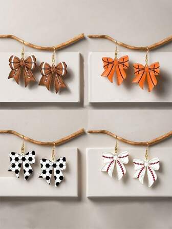 1 Pair Sports Competition Football & Rugby Element Bow Acrylic Earrings, Creative Design Fashion Earrings Suitable For Men And Women