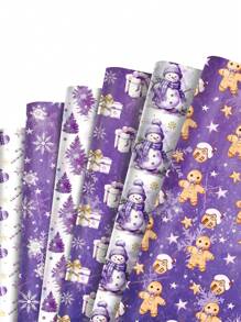 12件/套，紫色圣诞礼物装饰纸，节日礼品盒纸，雪花雪人装饰包装纸圣诞节圣诞装饰品圣诞睡衣圣诞礼物圣诞装饰 - 彩色 - 查看 4