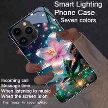 Fashion Voice Control Luminous Phone Case For IPhone 16 Pro Max 15 14 13 12 11 With Pink Lilies Bloom Quietly And Colorfully And Smart Design - 黑色 - 查看 1