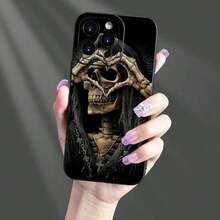 Teléfono con patrón de calavera, cubierta protectora de teléfono anticaída, protector de teléfono a prueba de golpes Compatible con teléfonos de la serie 16 15 14 13 12 11 - Negro - Ver 2